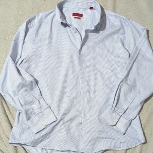 Alfani Light Blue Striped Dress Shirt XL 17 34/35 Fitted Stretch